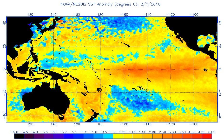 Anomalie temperatures Océan Pacifique